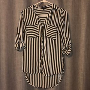 Black and white striped button up blouse